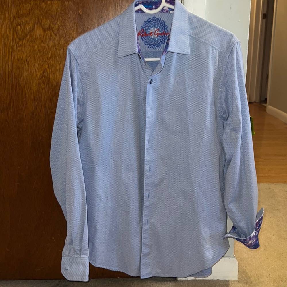 Mens Robert Graham Blue Button Up Dress Shirt - Small